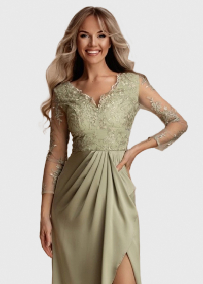 Simran light green evening dress with embellished upper