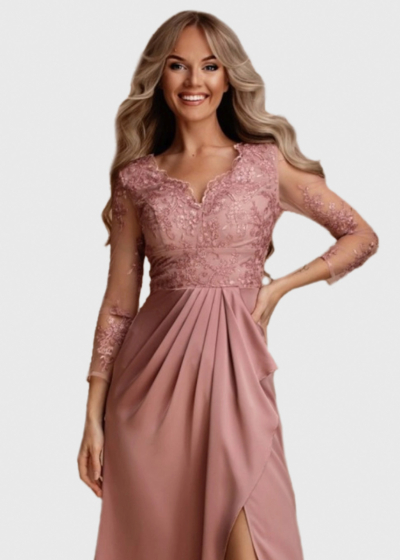 Simran pink evening dress with embellished upper