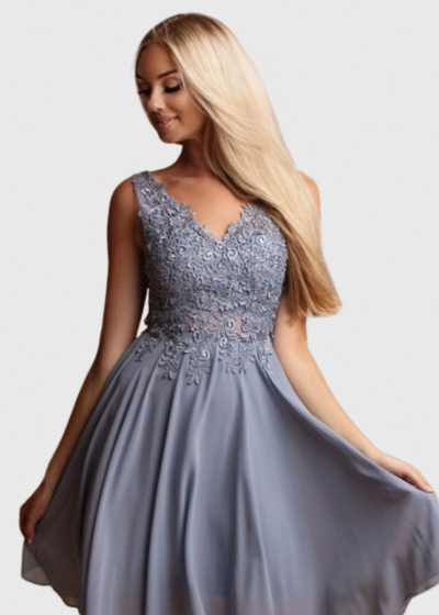 Soleh grey short open back evening dress