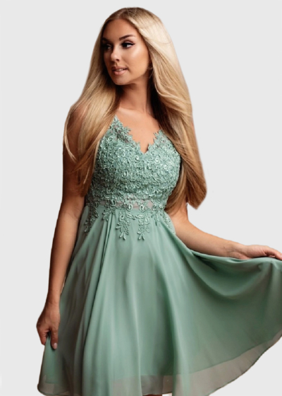 Soleh light green short open back evening dress