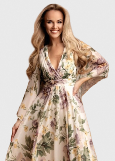 Shiri long evening dress in floral print