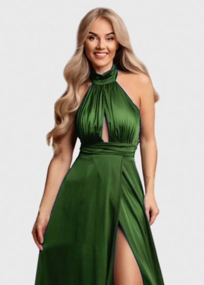 Cleo green off-shoulder evening dress
