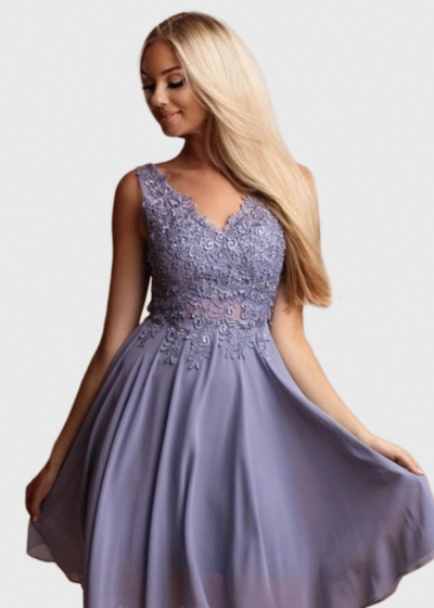 Soleh purple short open back evening dress