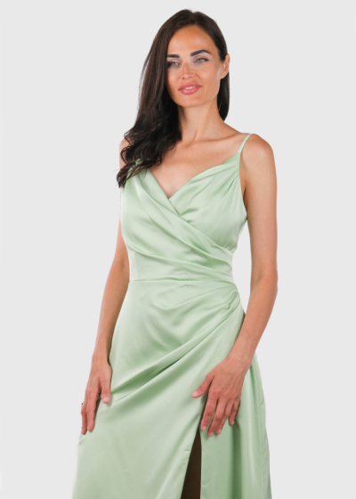 Rufa light green long evening dress with split