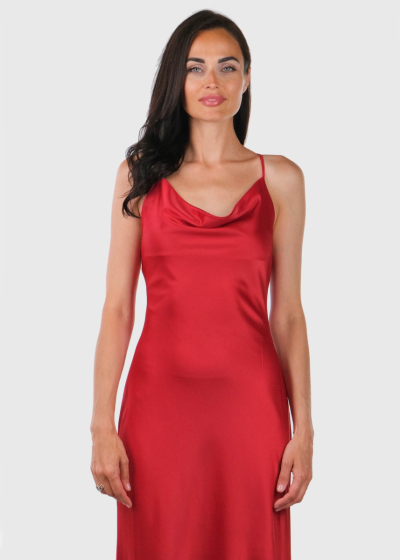 Elvina red long thin shoulder straps evening dress