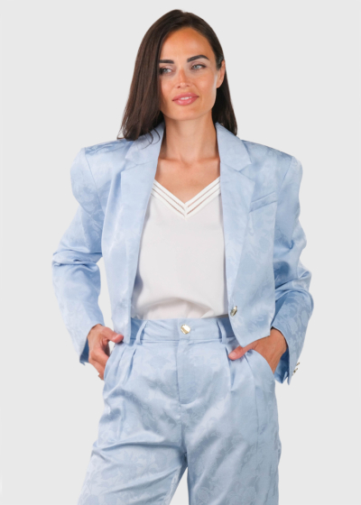 Sandina light blue cropped blazer with pattern