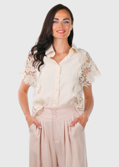 Simran bēša blūze ar mežģīnēm