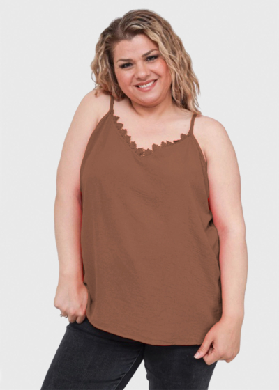 Águeda Plus Size brown thin shoulder straps top