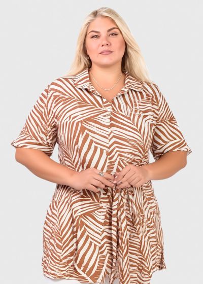 Suada Plus Size beige tie waist tunic