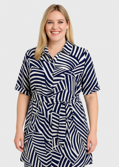 Suada Plus Size blue tie waist tunic