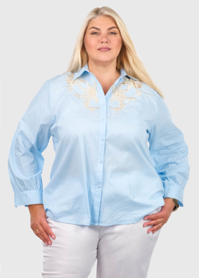 Anaya Plus Size light blue shirt with embroidery
