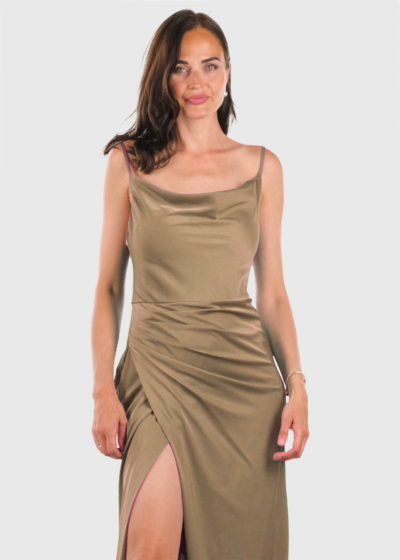 Bellatrix bēša gara vakarkleita ar plānām lencītēm