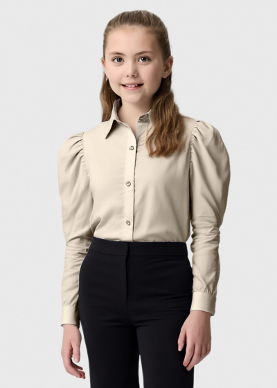 Satine bēša blūze ar garām piedurknēm