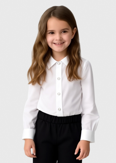 Satine balta blūze ar garām piedurknēm