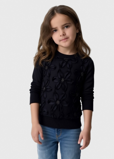 Rossana black sweater an applique