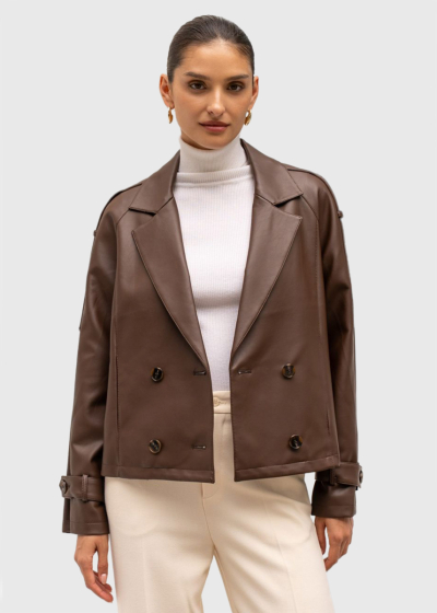Neslihan brown short buttoned jacket