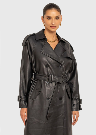 Nesrin black long belted coat