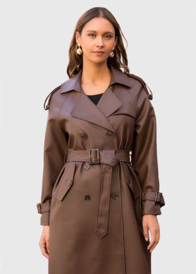 Nesrin brown long belted coat