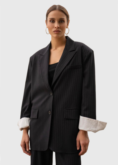 Azalea black striped blazer