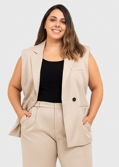 Tefia Plus Size beige elongated vest