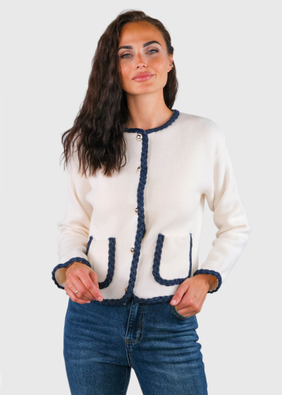 Zalina white cardigan with pockets