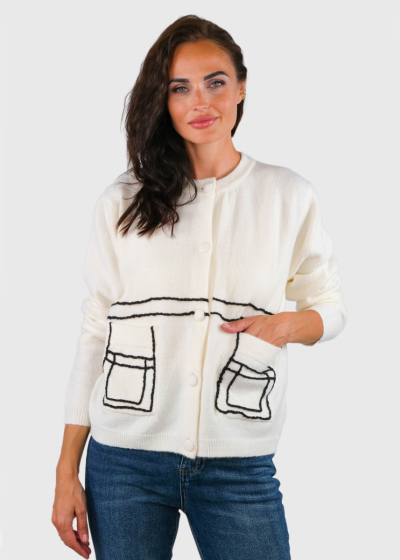Zafina white cardigan with buttons