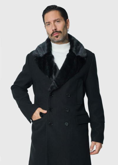 Black mens coat with faux fur