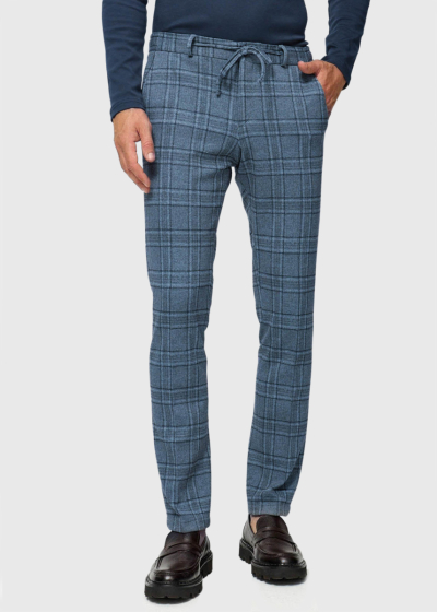 Tian blue men's checkered trousers
