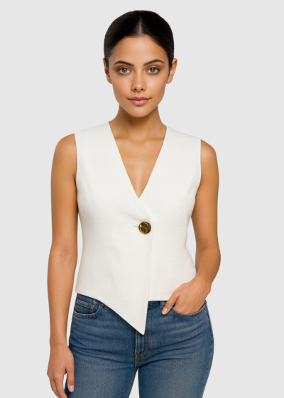 Amelia white vest with button