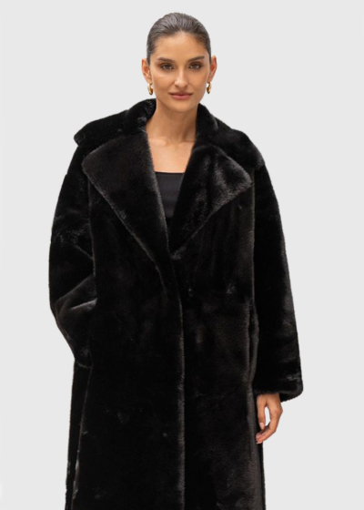 Liza black long faux fur coat