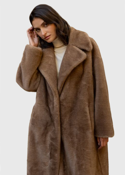 Liza brown long faux fur coat