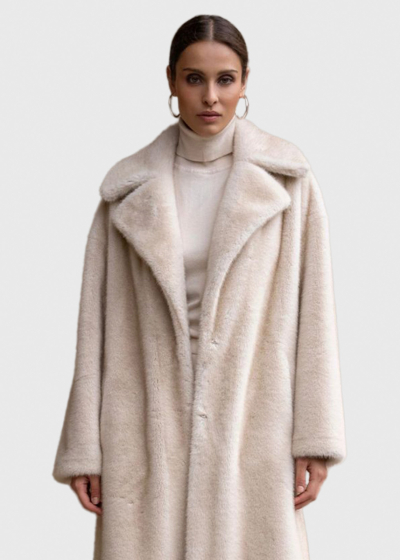 Liza beige long faux fur coat