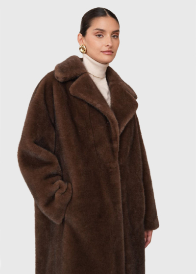 Liza dark brown long faux fur coat