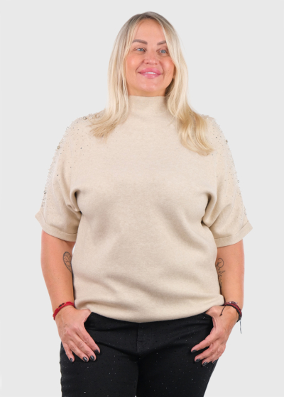 Kaya light beige sweater with pearls