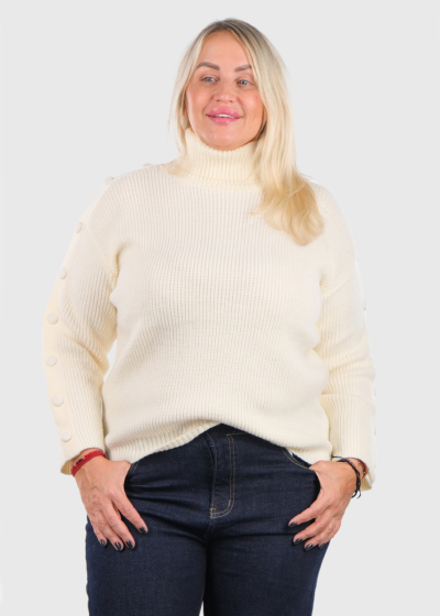 Krislin balts džemperis ar augstu apkakli