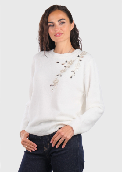 Keito white sweater with applique