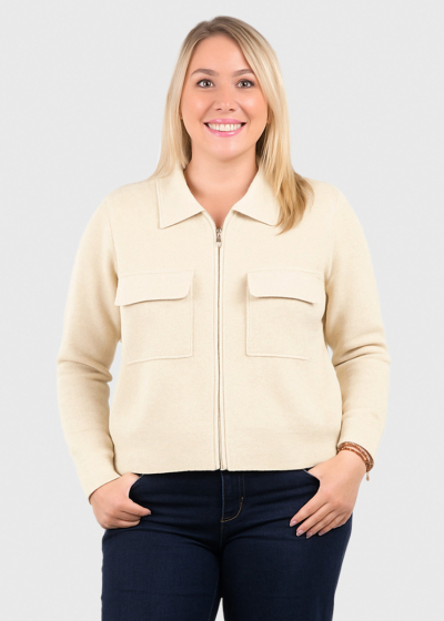 Kamila light beige short zipped cardigan