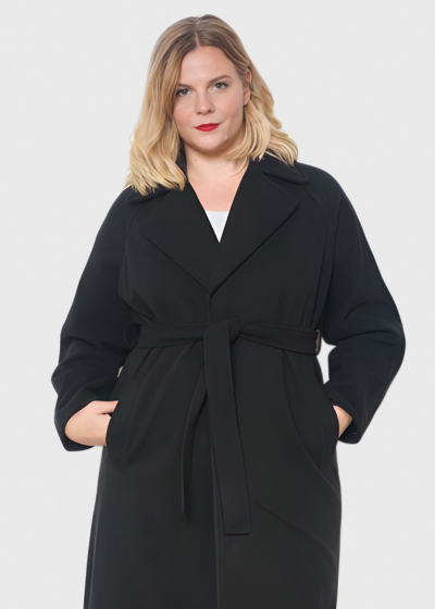 Jessica Plus Size black coat with belt