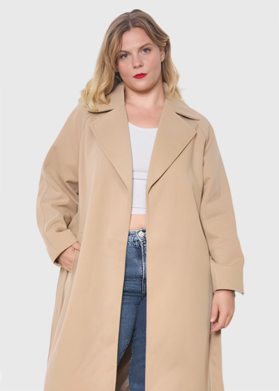 Jessica Plus Size beige coat with belt