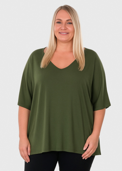 Janine haki brīva piegriezuma blūze