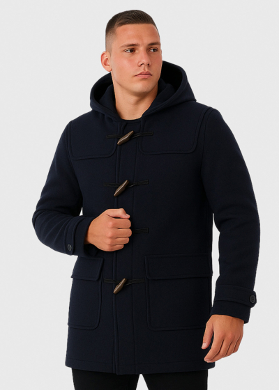 Dark blue men's coat with hood