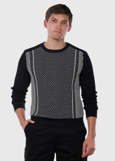 Javier black sweater in geometric print