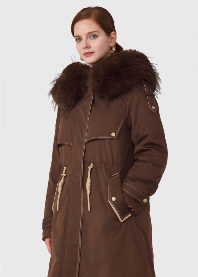Lean brown longline parka with hood