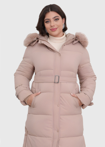 Darina Plus Size beige long jacket with belt