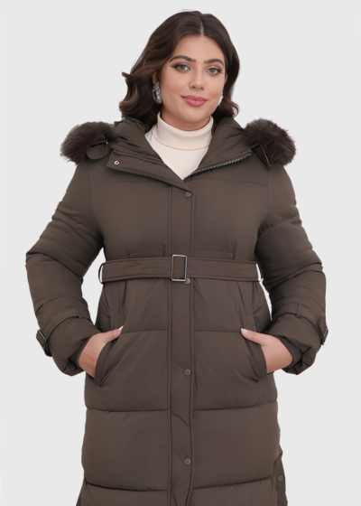 Darina Plus Size khaki long jacket with belt