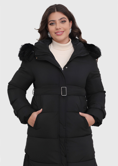 Darina Plus Size black long jacket with belt