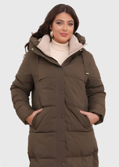 Daniela Plus Size khaki long jacket with hood