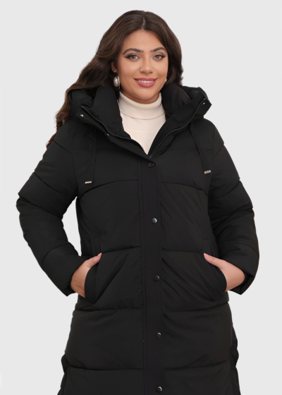 Daniela Plus Size black long jacket with hood