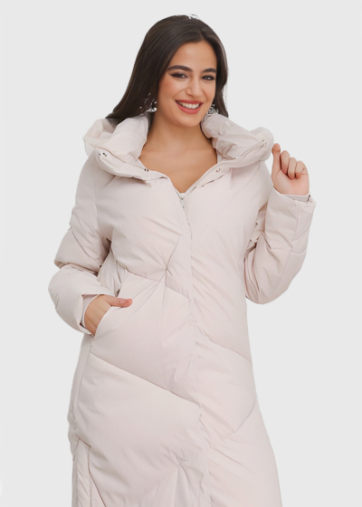 Dasha светло-бежевая длинная куртка с разрезами по бокам