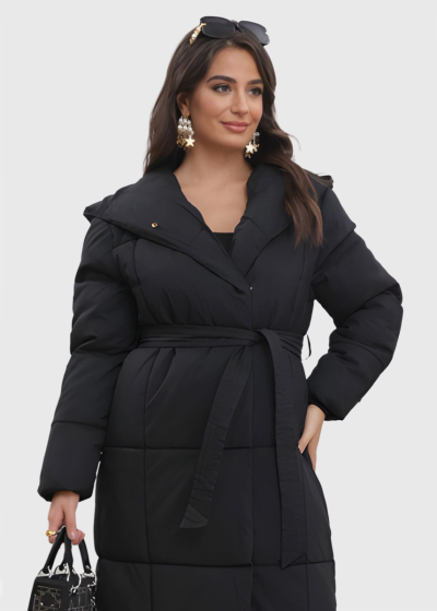 Delicia black long belted jacket